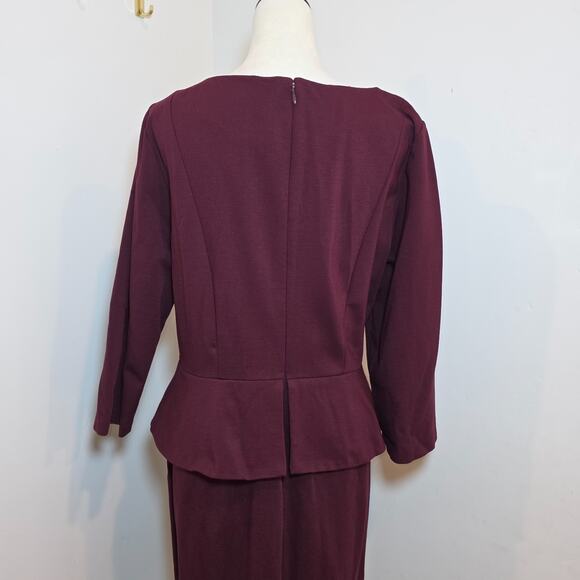 Talbots Peplum Burgundy Dress 3/4 Sleeve Size 16 USA XL - Picture 3 of 9